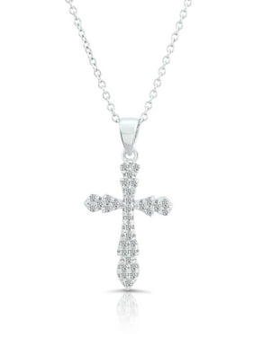 Gold Plated Sterling Silver Cubic Zirconia CZ Curved Cross Charm Pendant Necklace